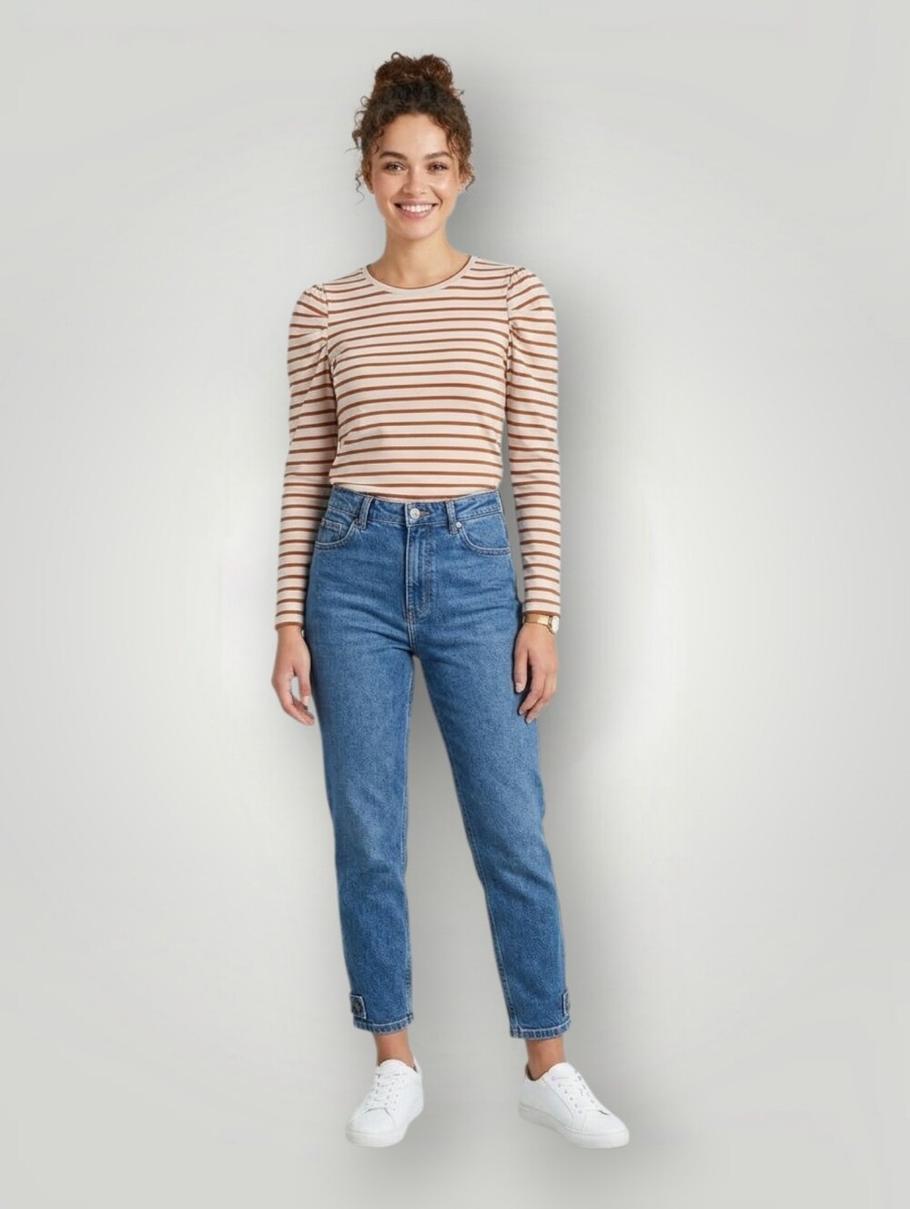 Boden Women's US 8 Striped Puff Sleeve Top Cream Rust Breton Long Sleeve Tee